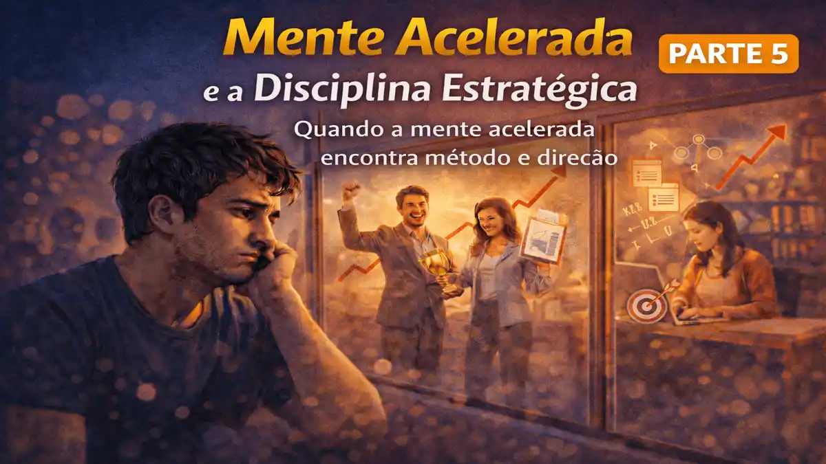 Mente Acelerada e a Disciplina Estratégica – imagem ilustrativa gerada por inteligência artificial representando ansiedade, TDAH, disciplina, foco nos estudos para concursos e desenvolvimento pessoal na série Vida em Construção