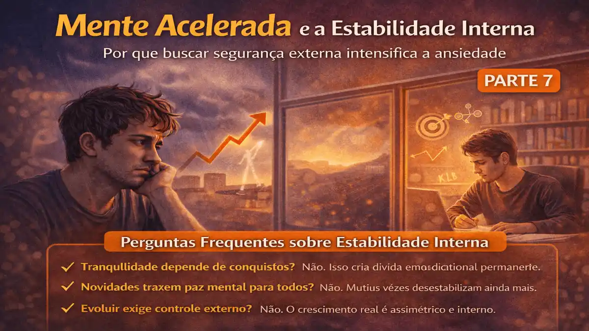 Mente Acelerada e a Estabilidade Interna – imagem ilustrativa gerada por inteligência artificial representando ansiedade, instabilidade emocional, disciplina mental, foco nos estudos e construção de equilíbrio interno em um mundo instável