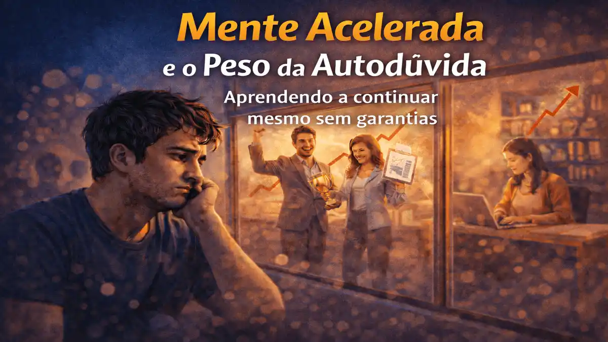 Mente Acelerada e a Síndrome da Insuficiência. Imagem ilustrativa criada por inteligência artificial para a Parte 4 de Mente Acelerada, representando uma pessoa em reflexão diante do medo de não ser suficiente e o processo de reconstrução da confiança.