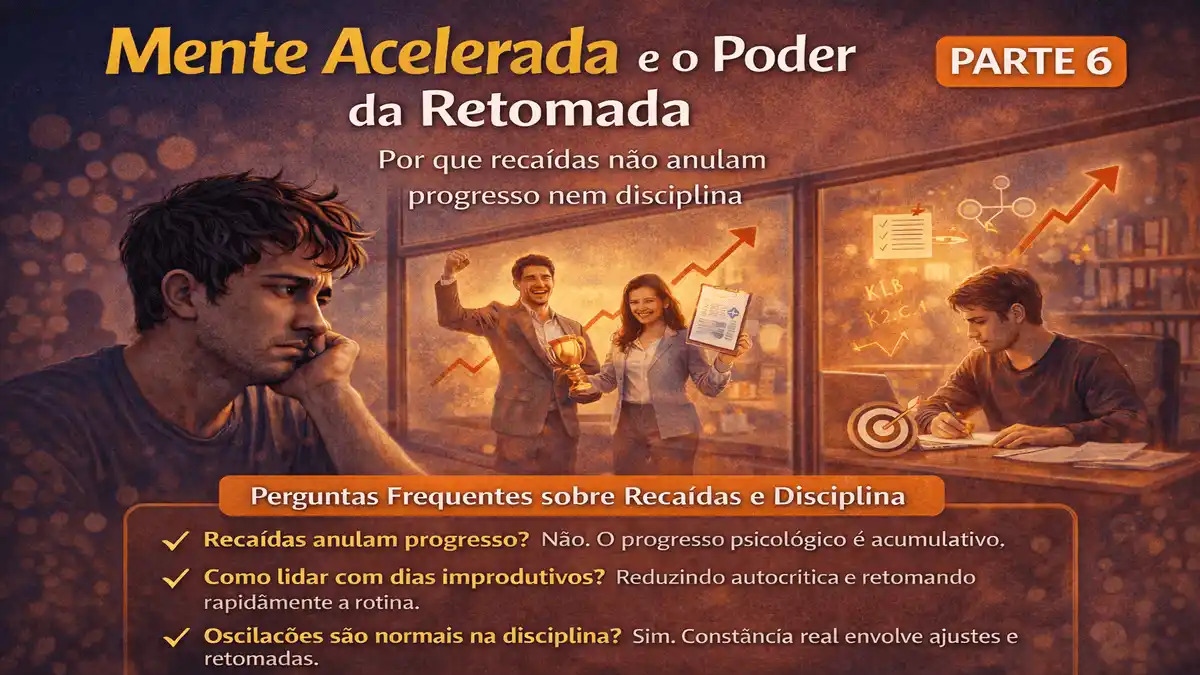 Mente Acelerada e o Poder da Retomada – imagem ilustrativa gerada por inteligência artificial representando recaídas emocionais, disciplina, constância, ansiedade e retomada da rotina na série Vida em Construção